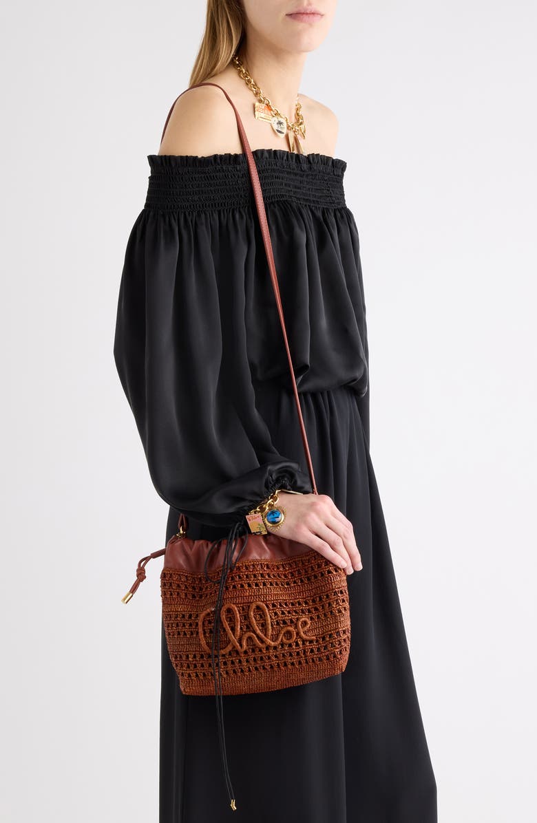 Chloé Mini Summer Banana Woven Raffia Drawstring Shoulder Bag, Alternate, color,