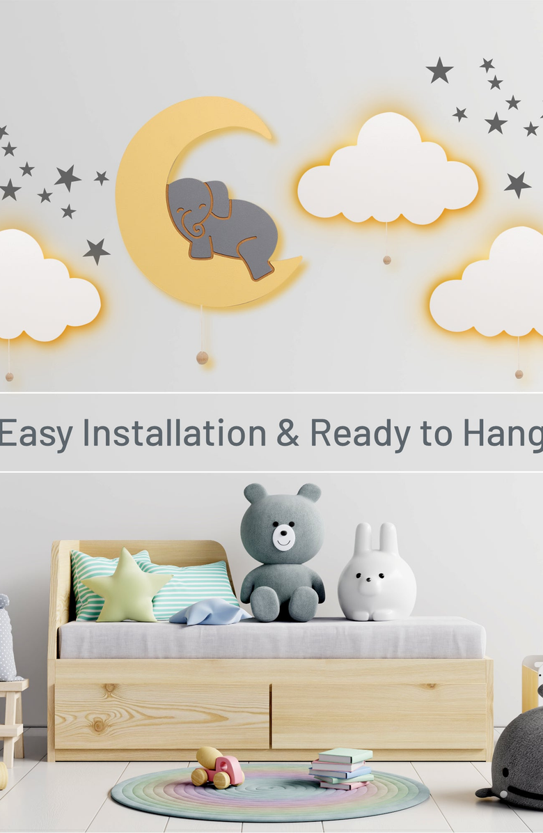 Lumieworld LumiDreams Wall Light - Kid's Decor Nightlight Elephant on Moon, Alternate, color, 