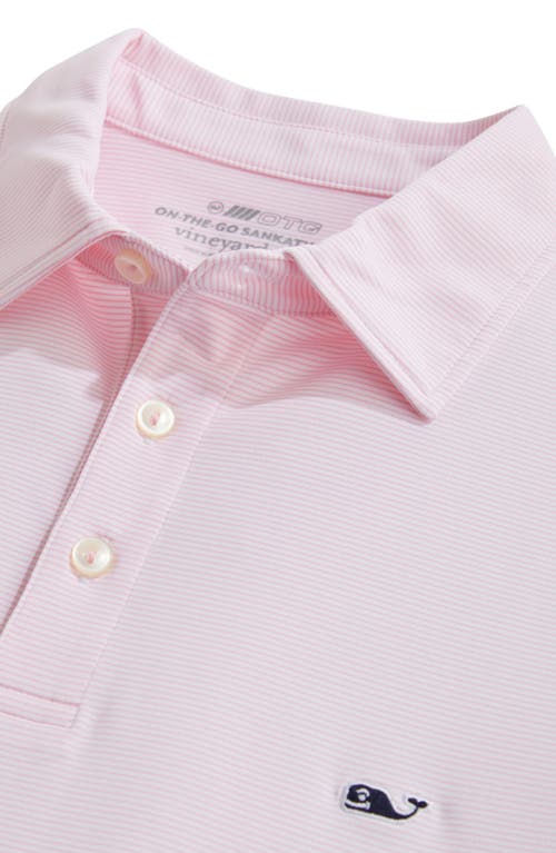 Vineyard Vines St. Jean Stripe Sankaty Performance Polo In White/hibiscus