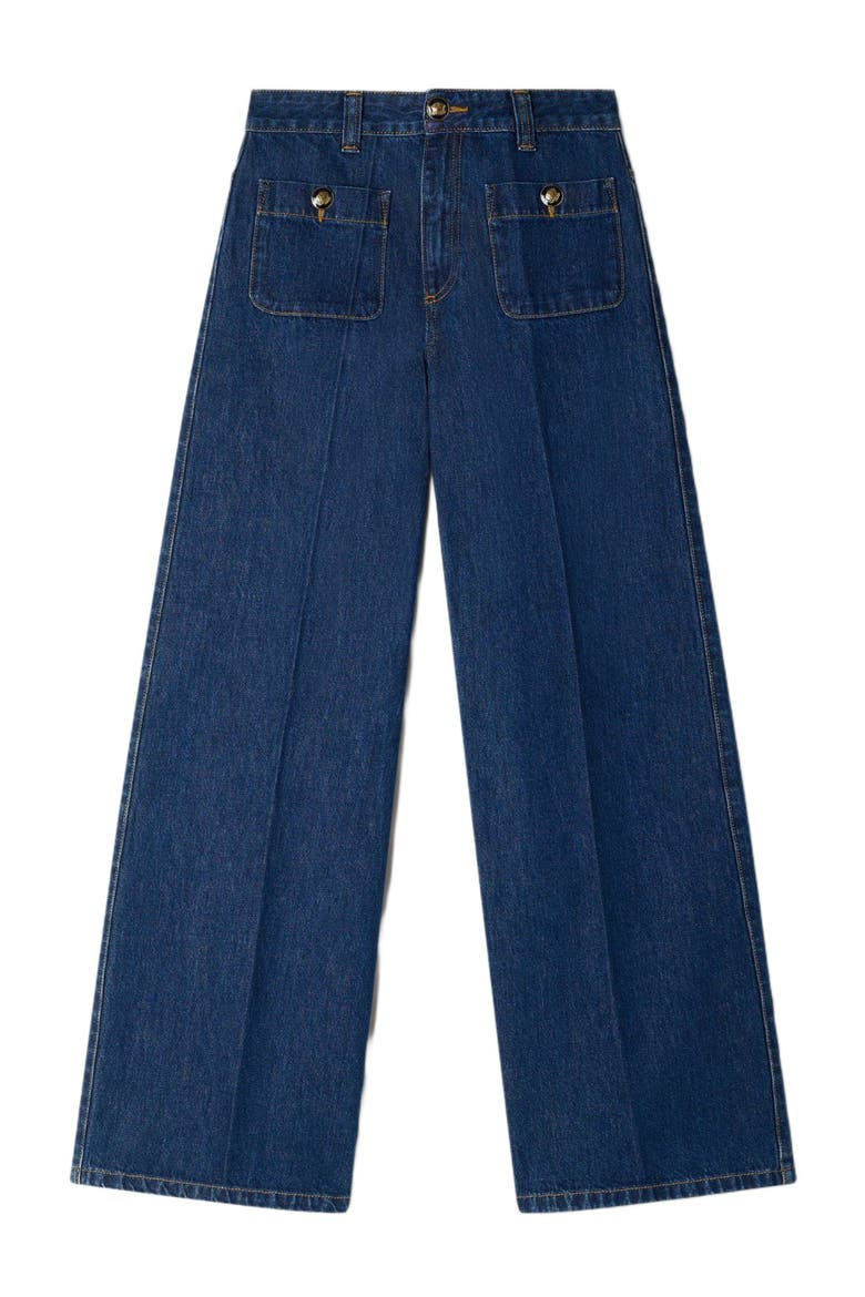 Raw straight patch pocket jeans, Alternate, color, Deep blue