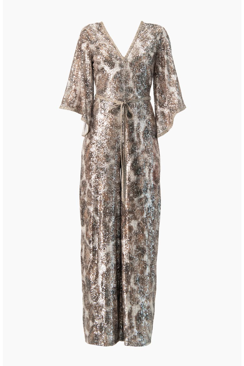 Sequin Wide-Leg, V-Neck Jumpsuit, Alternate, color, Copper
