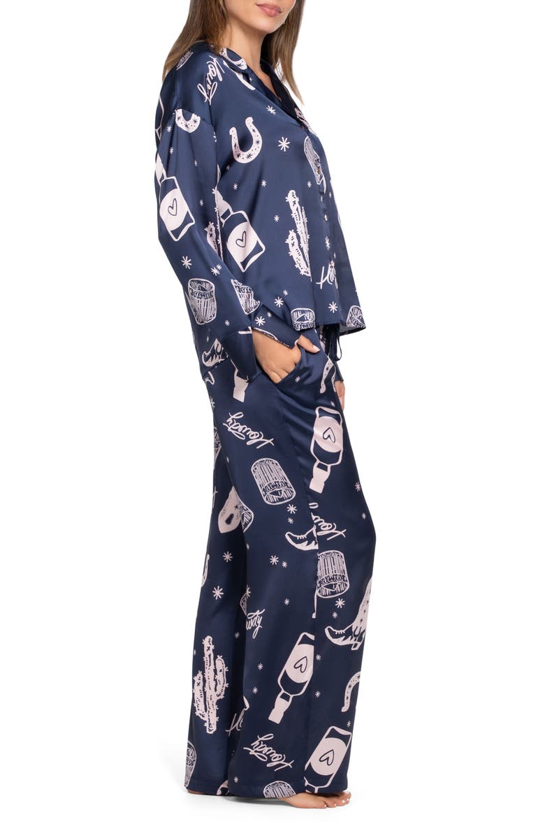 Midnight Bakery Print Satin Pajamas, Alternate, color, Blue