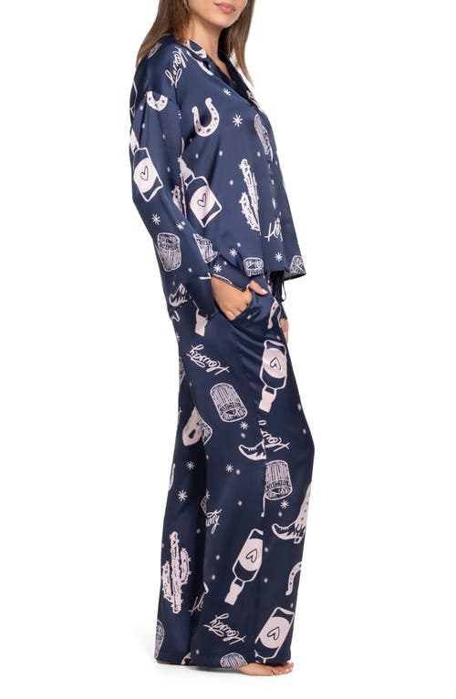 Midnight Bakery Print Satin Pajamas In Blue