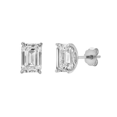 Viridian 14K White Gold Lab Grown Emerald Cut Solitaire Diamond Earrings - 2.02 Cts