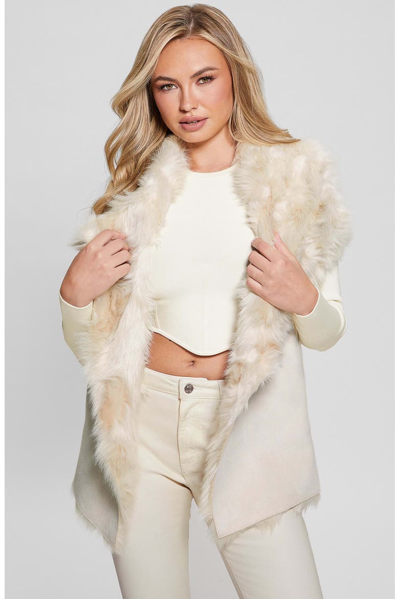Nami Reversible Faux Fur & Faux Suede Vest, Alternate, color, PEARL OYSTER