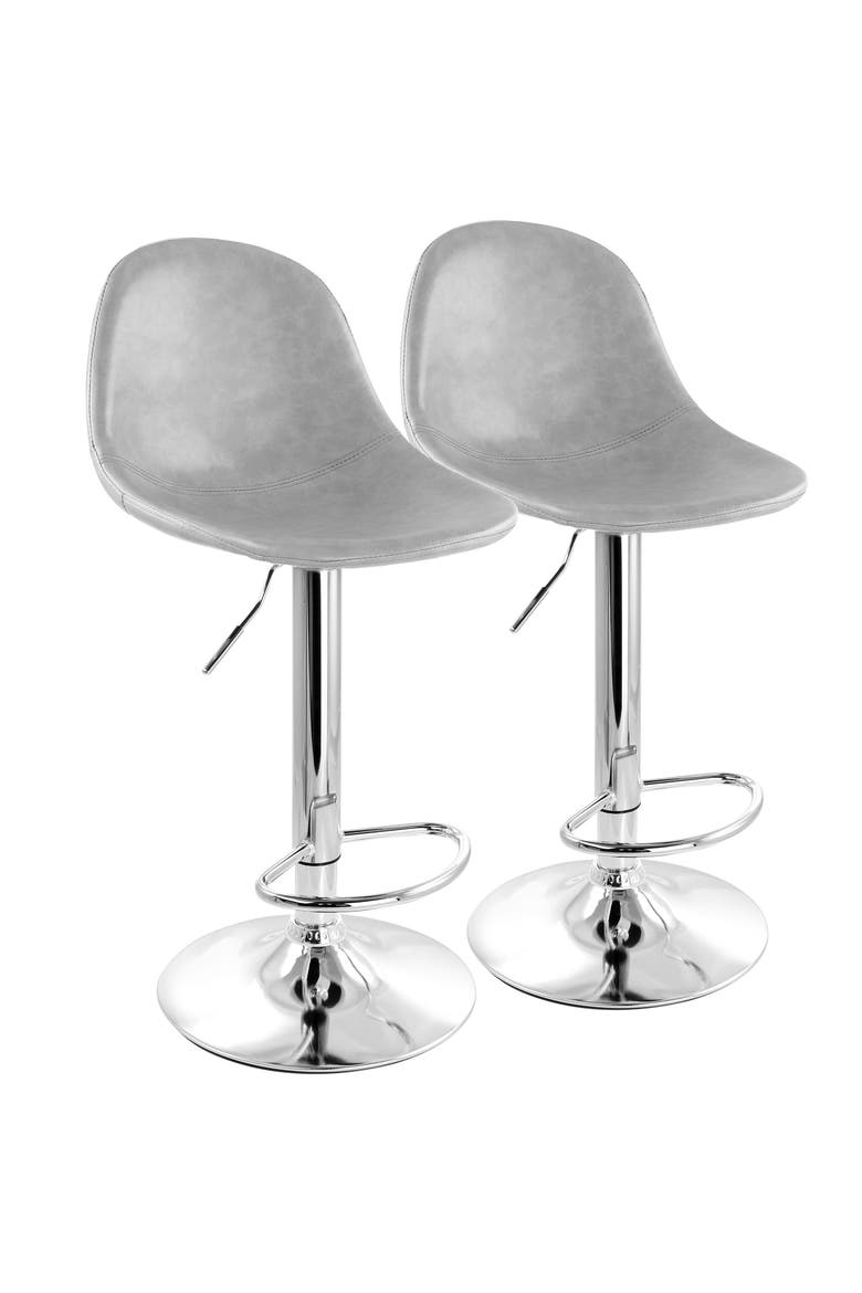 2 Piece Adjustable Faux Leather Bucket Bar Stools, Main, color, Gray