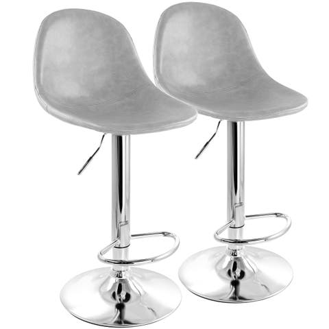 2 Piece Adjustable Distressed Faux Leather Bucket Bar Stools