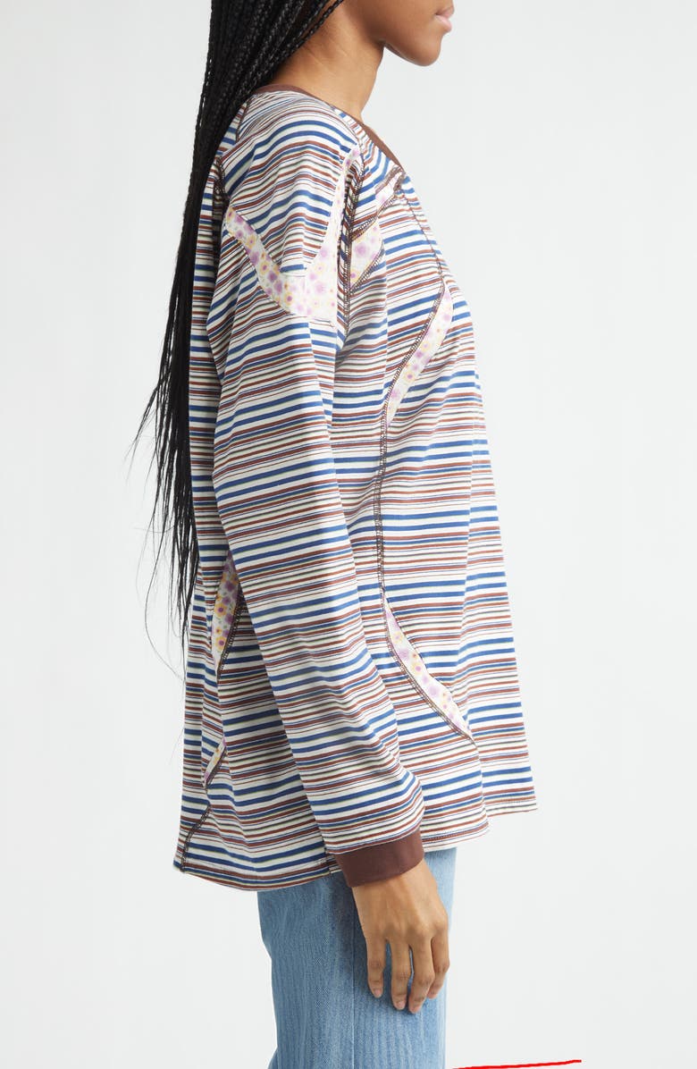 Paolina Russo Sport Floral Stripe Raglan Sleeve T-Shirt, Alternate, color, White And Brown Stripes