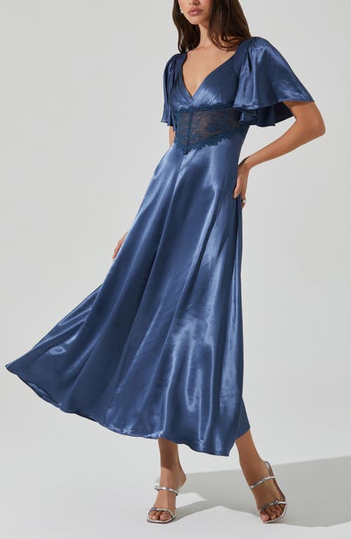 Astr Women's Aurelia Flutter Sleeve Lace Inset Dress In Slate Blue