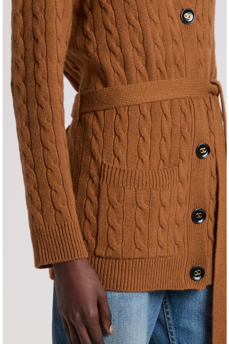 Belted Cable Stitch Cashmere Cardigan, Alternate, color, BROWN