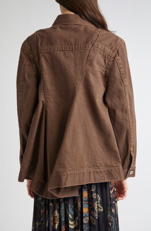 Sacai Asymmetric Denim Jacket In Brown
