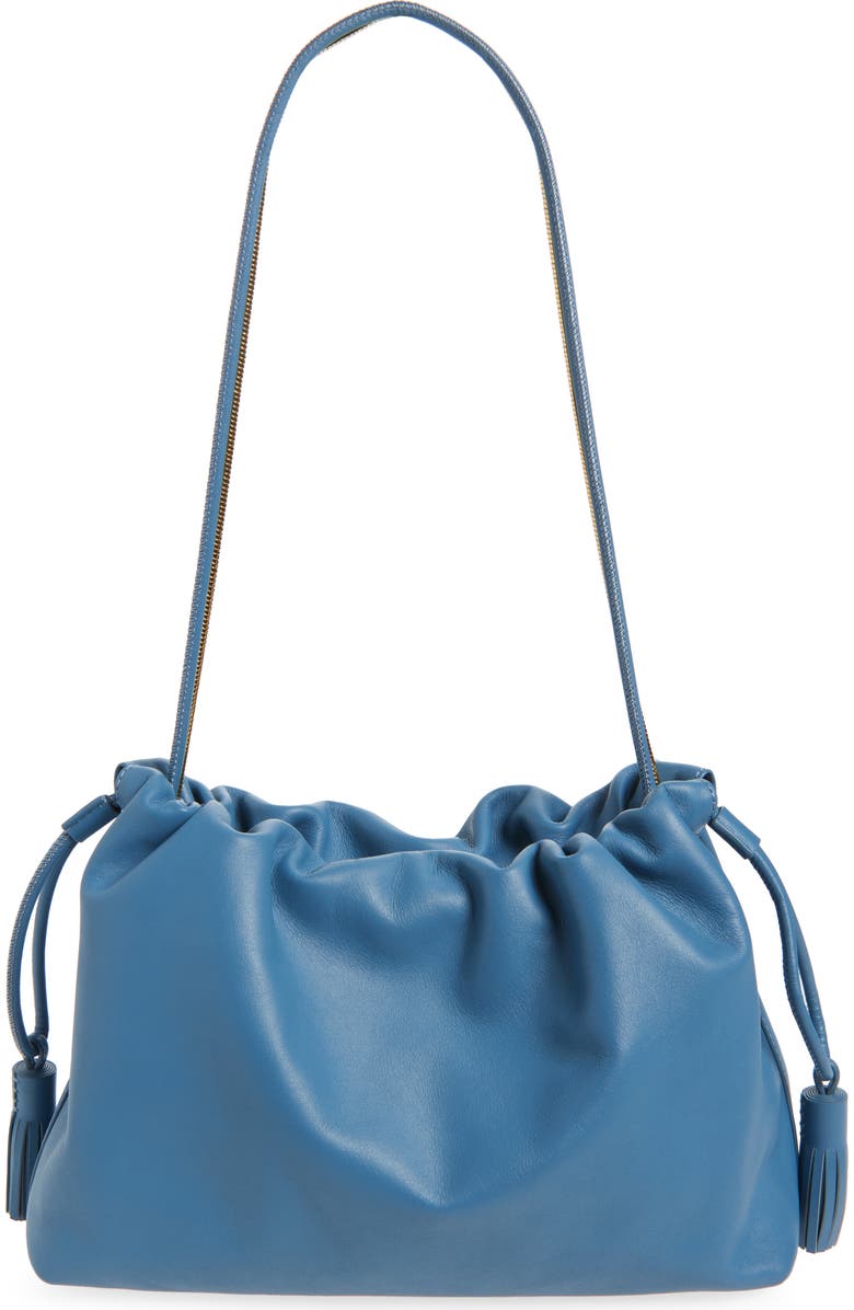 Veronica Beard Stash Leather Drawstring Clutch, Alternate, color, Lake Blue
