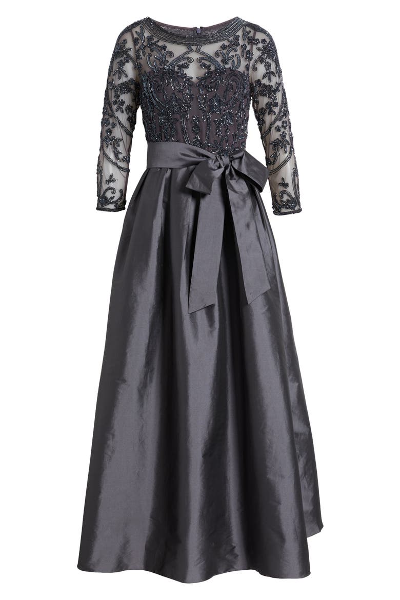 Beaded Illusion Neck Taffeta Cocktail Dress, Alternate, color, SLATE