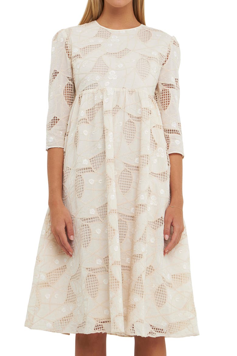 Embroidered Lace A-Line Dress, Alternate, color, IVORY