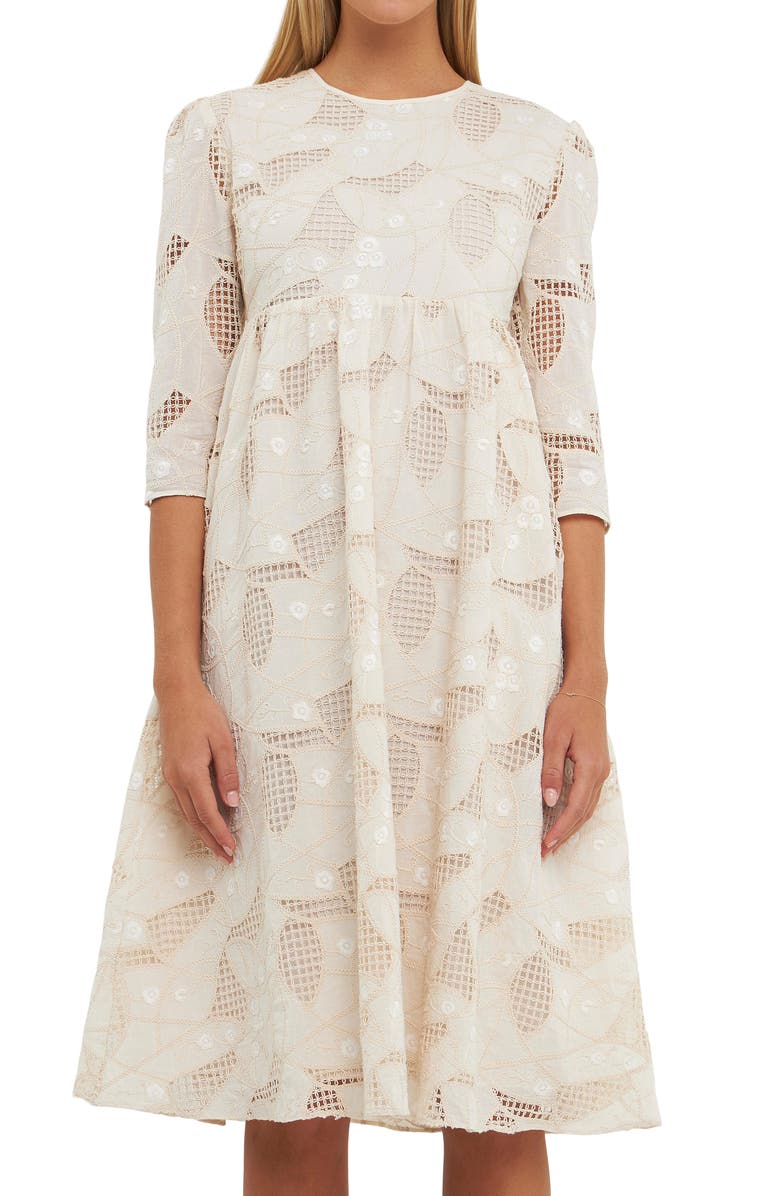 English Factory Embroidered Lace A-Line Dress, Alternate, color, Ivory