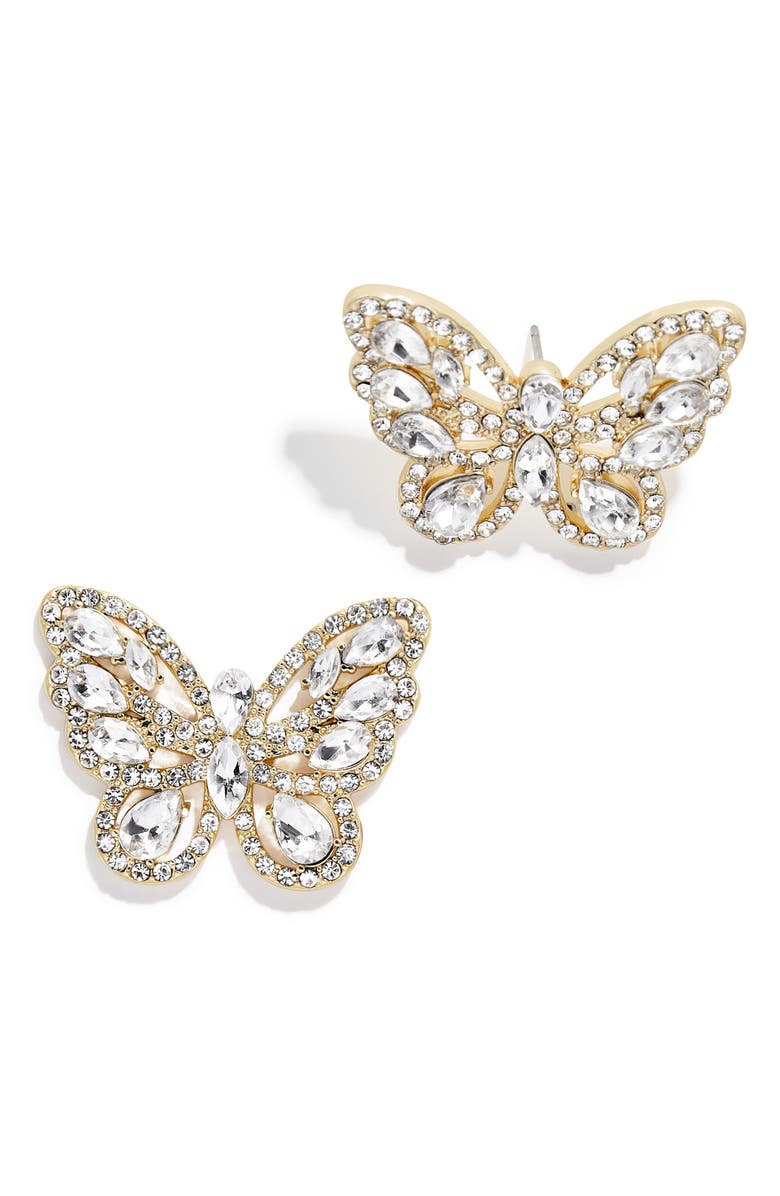 BaubleBar Crystal Butterfly Statement Stud Earrings, Main, color, 