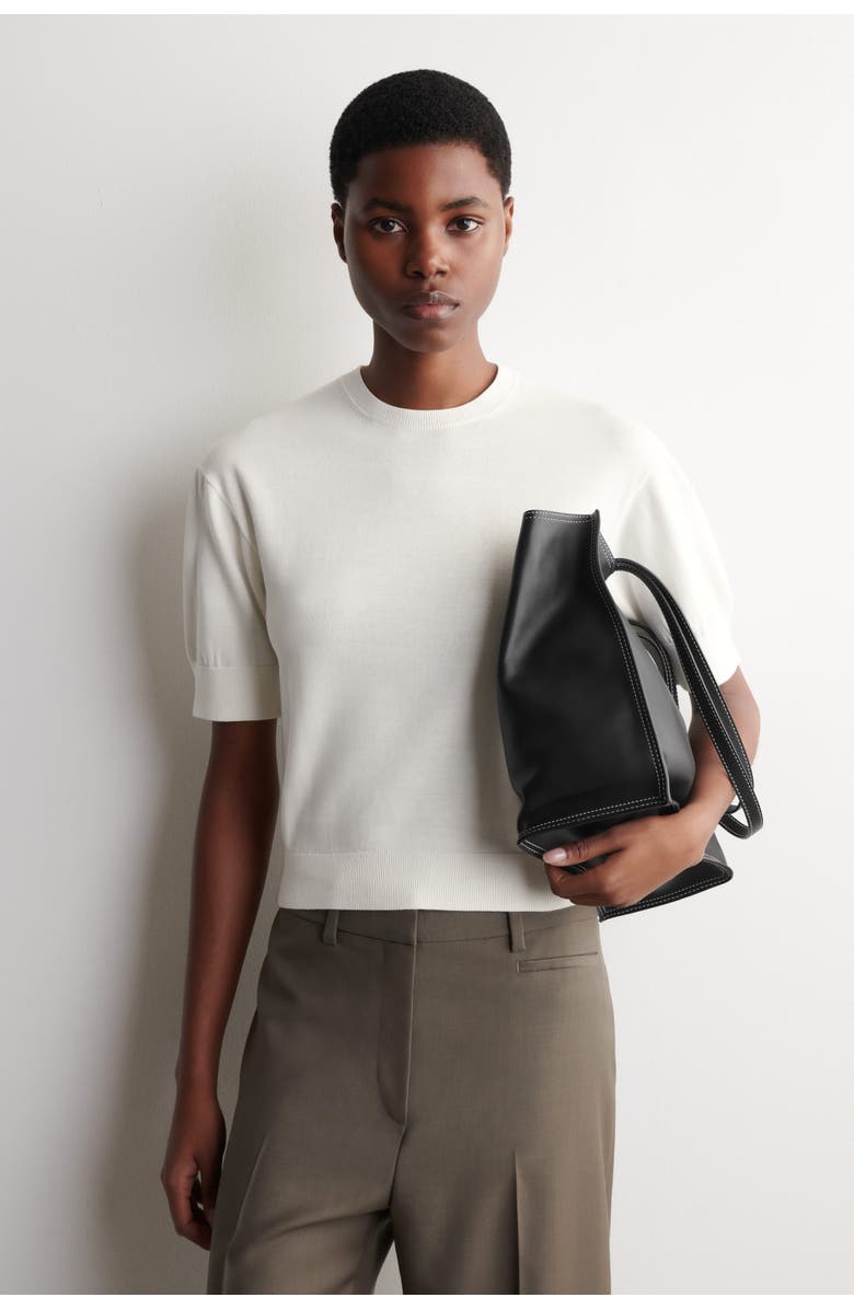 COS Knitted Cotton T-Shirt, Main, color, Off-White