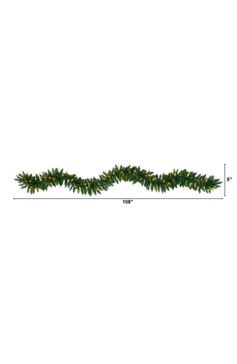 NEARLY NATURAL 9-ft Christmas Pine Artificial Garland with 50 Warm White LEDs Lights, Alternate, color, Green