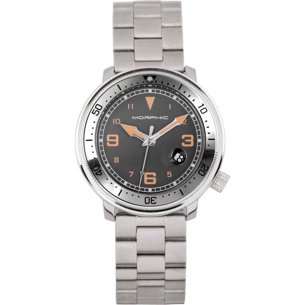 Morphic M74 Series Bracelet Watch W/magnified Date Display In Gunmetal/grey/brown