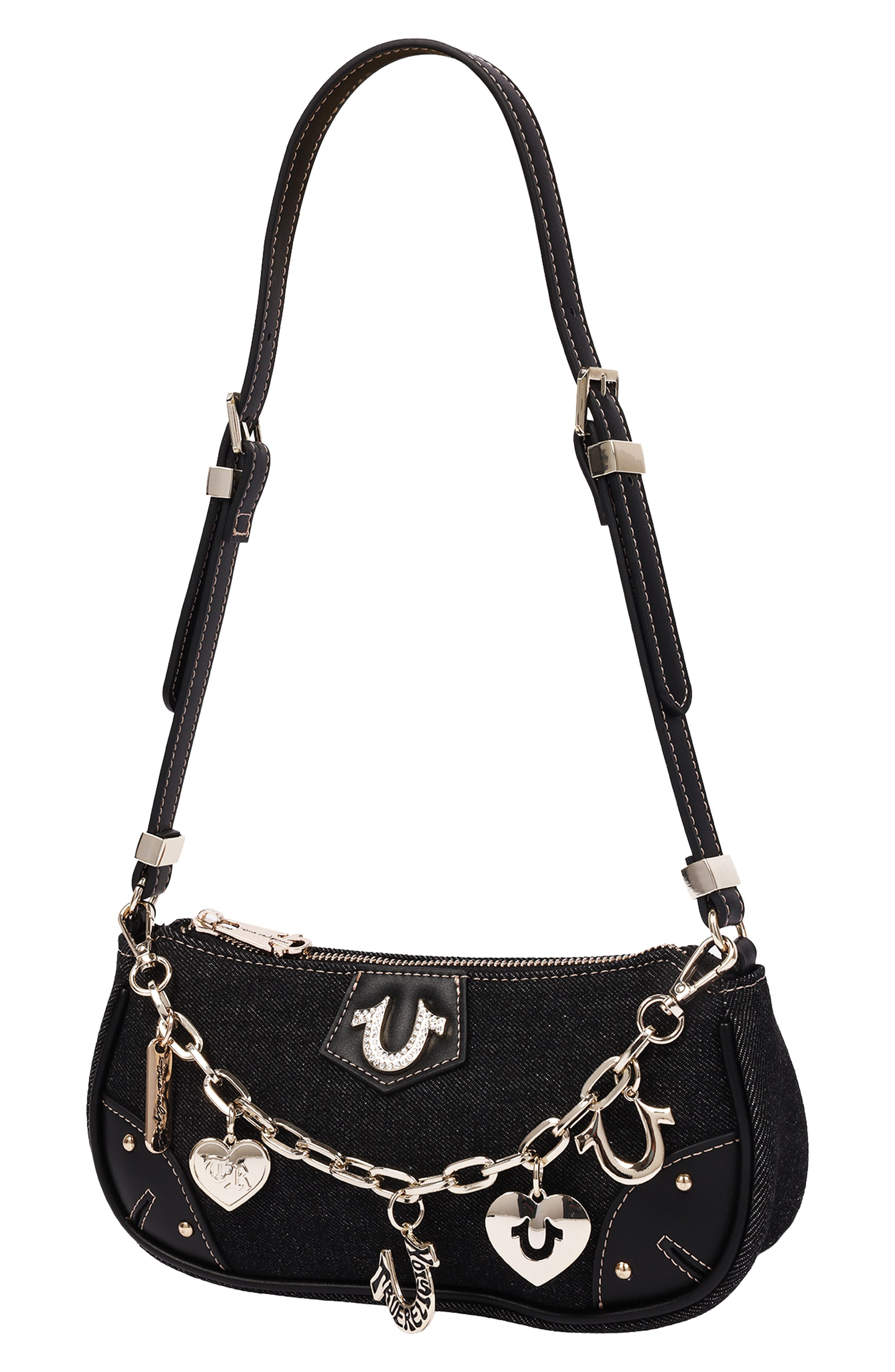 Horseshoe Chain Baguette Bag, Alternate, color, BLACK