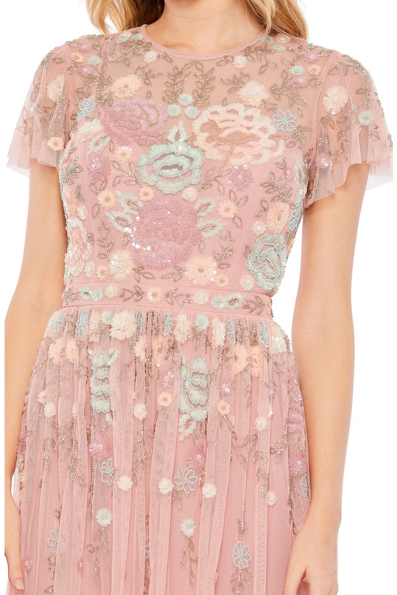 Embellished Illusion High Neck Butterfly Sleeve Midi Dress, Alternate, color, DUSTY ROSE