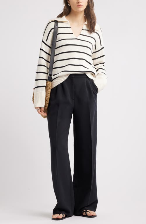 Nordstrom Stripe Cotton & Cashmere Sweater In Ivory Pristine- Black Stripe