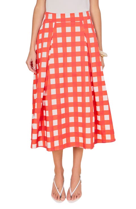 Plaid Pleated A-Line Midi Skirt