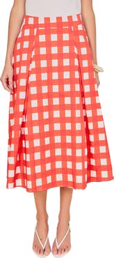 English Factory Plaid Pleated A-Line Midi Skirt