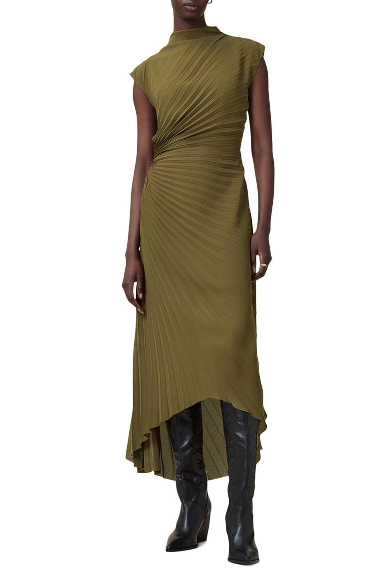 Rayanna Pleated Cap Sleeve Dress, Main, color, FANGO GREEN