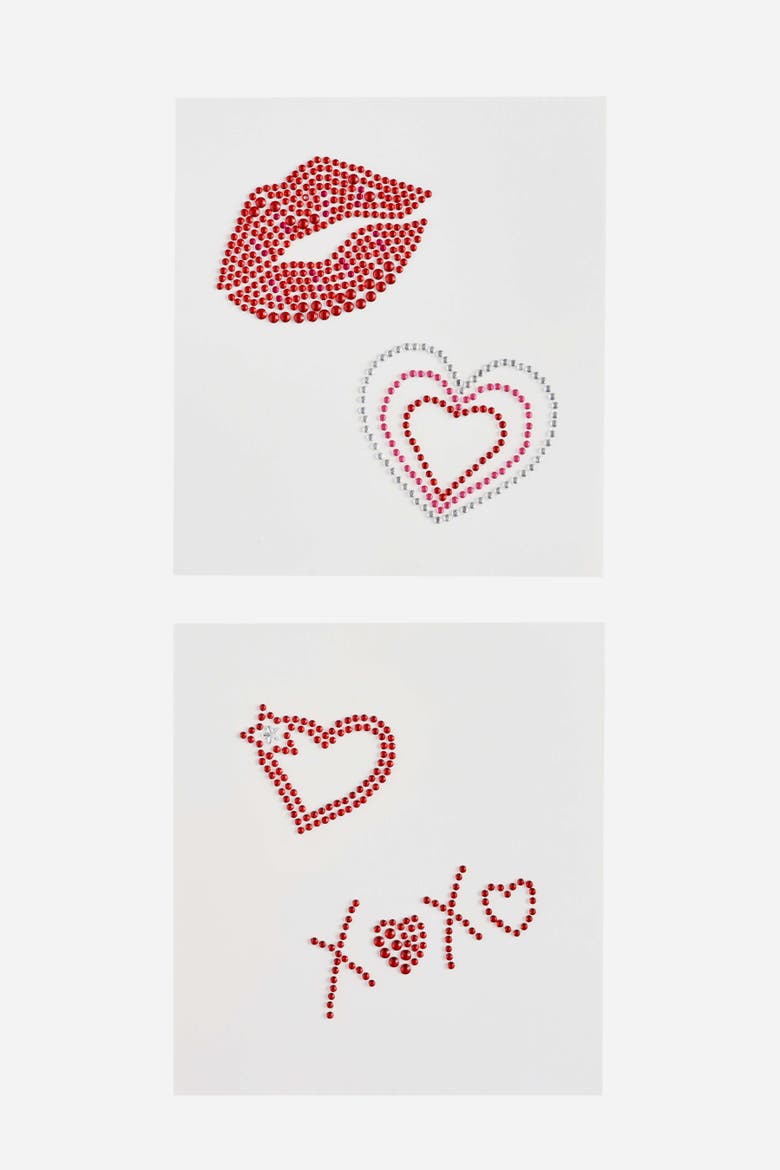 Kisses Rhinestone Tattoo Set, Alternate, color, Red