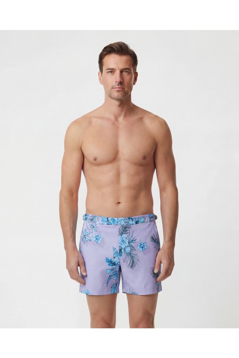 Mali Floral Mens Tailored Swim Short, Main, color, Mali Floral Lavender