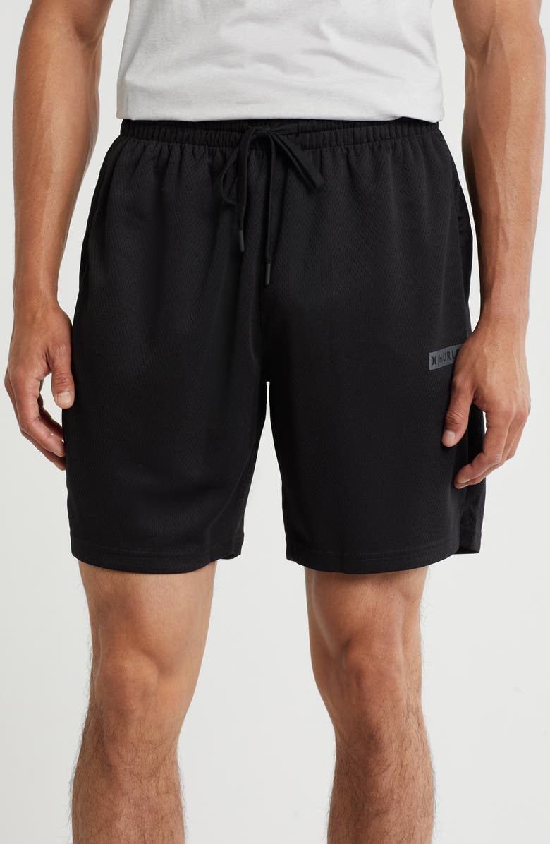 Hurley Activewear Bootcamp Block Logo Mesh Shorts, Main, color,