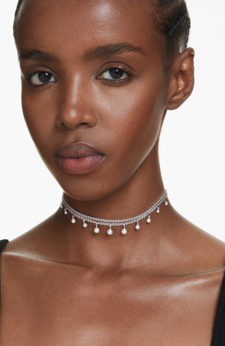 Swarovski x Ariana Grande Crystal & Faux Pearl Choker, Alternate, color, White