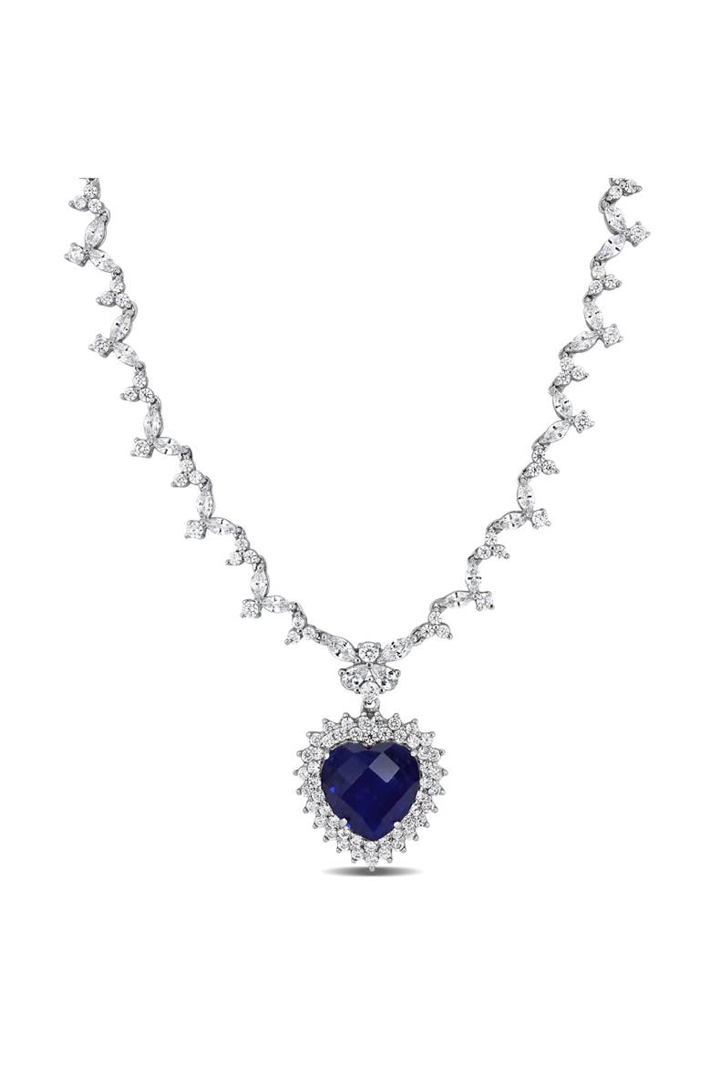 Colored & White Cubic Zirconia Heart Necklace, Main, color, Blue CZ