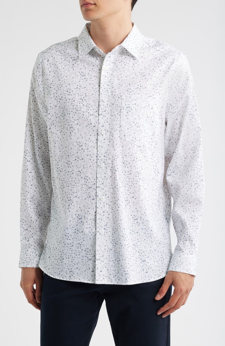 Nordstrom Ditsy Floral Long Sleeve Stretch Cotton Blend Button-Up Shirt, Main, color, White Spring Ditsy
