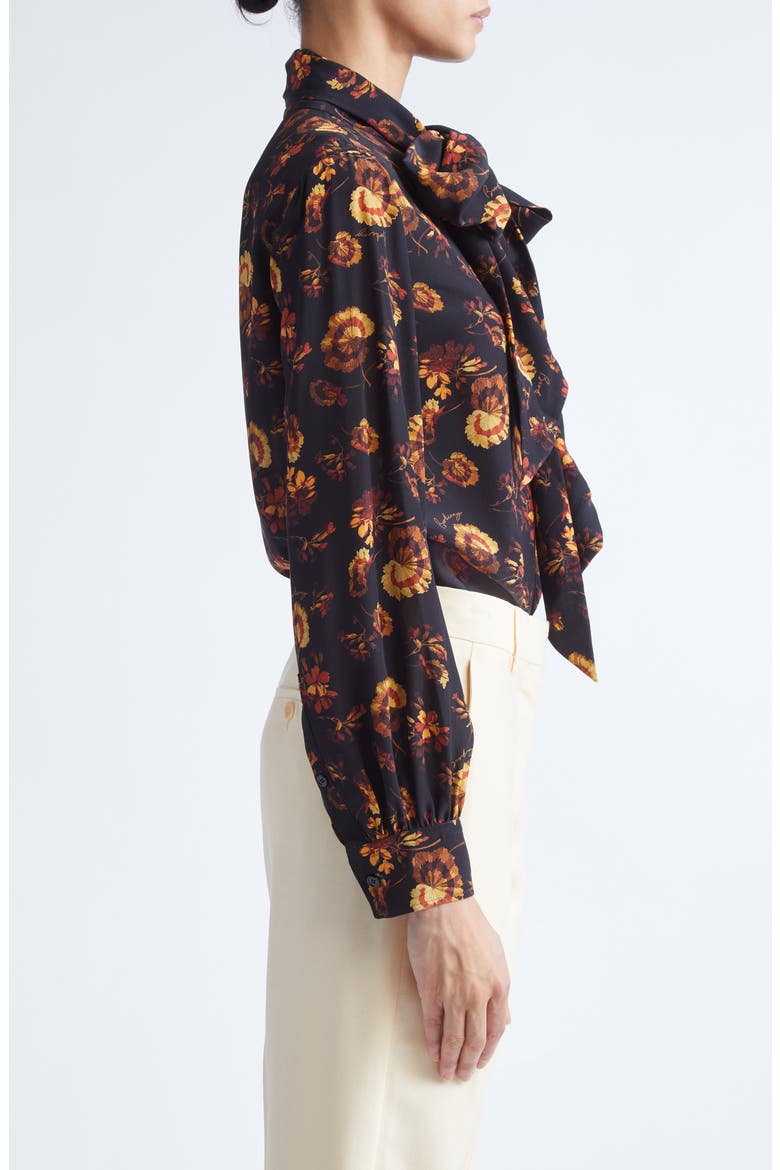 Lina Floral Print Tie Neck Silk Shirt, Alternate, color, CRIMSON RED