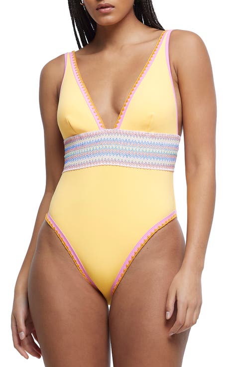 Shell Stitch Embroidery One-Piece Swimsuit