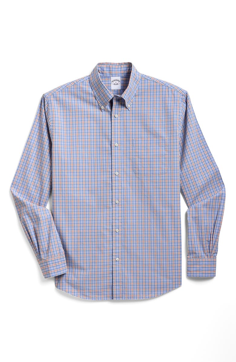 Brooks Brothers Friday Regular Fit Plaid Cotton Poplin Button-Down Shirt, Alternate, color, Bluepumicechk