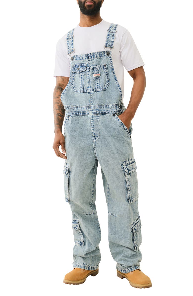 True Religion Baggy Denim Cargo Overalls, Main, color,