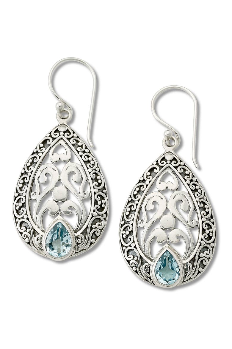 Engraved Blue Topaz Drop Earrings, Main, color, BLUE