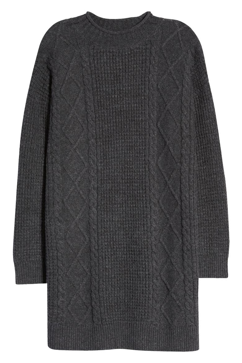 Cable Knit Sweater Dress, Alternate, color, GREY MEDIUM CHARCOAL HEATHER