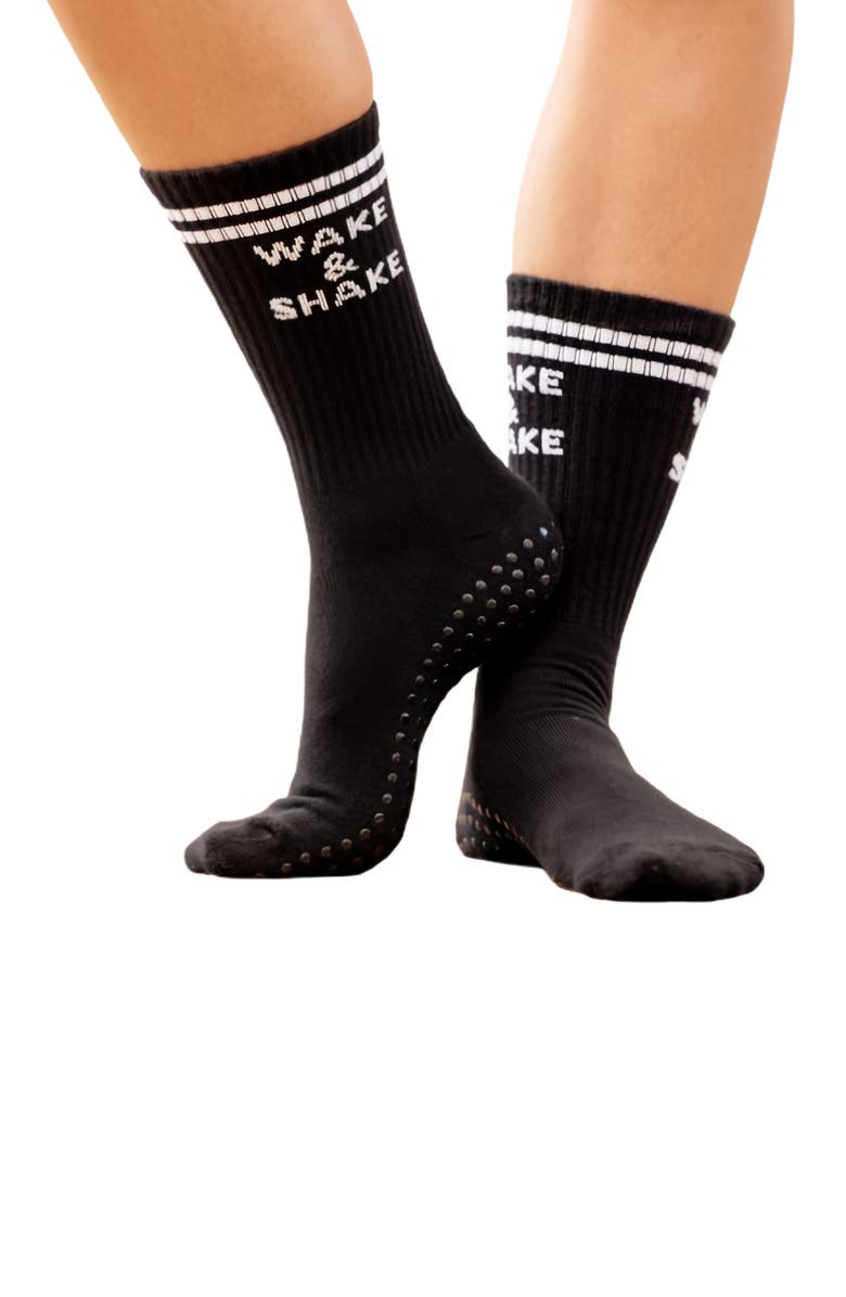 Souls. Wake and Shake Crew Grip Socks, Main, color, Black