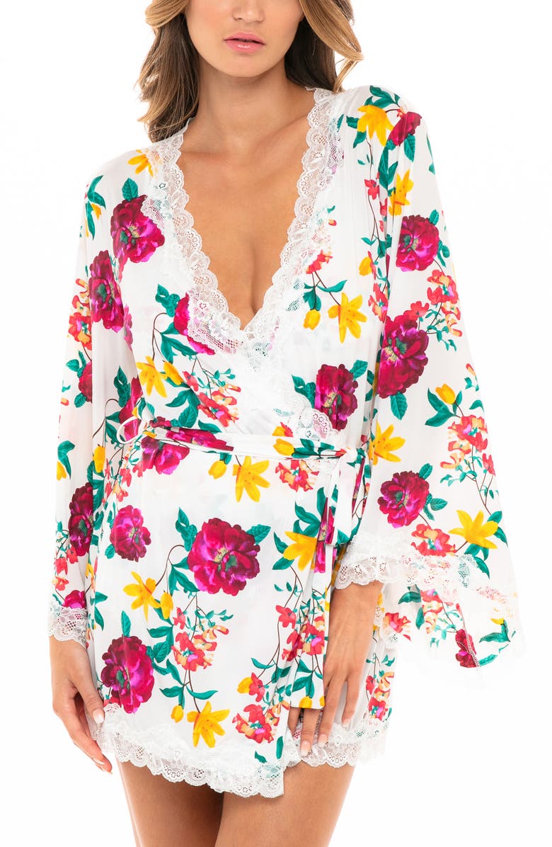 Oh La La Cheri Lace Trim Floral Print Robe, Main, color,
