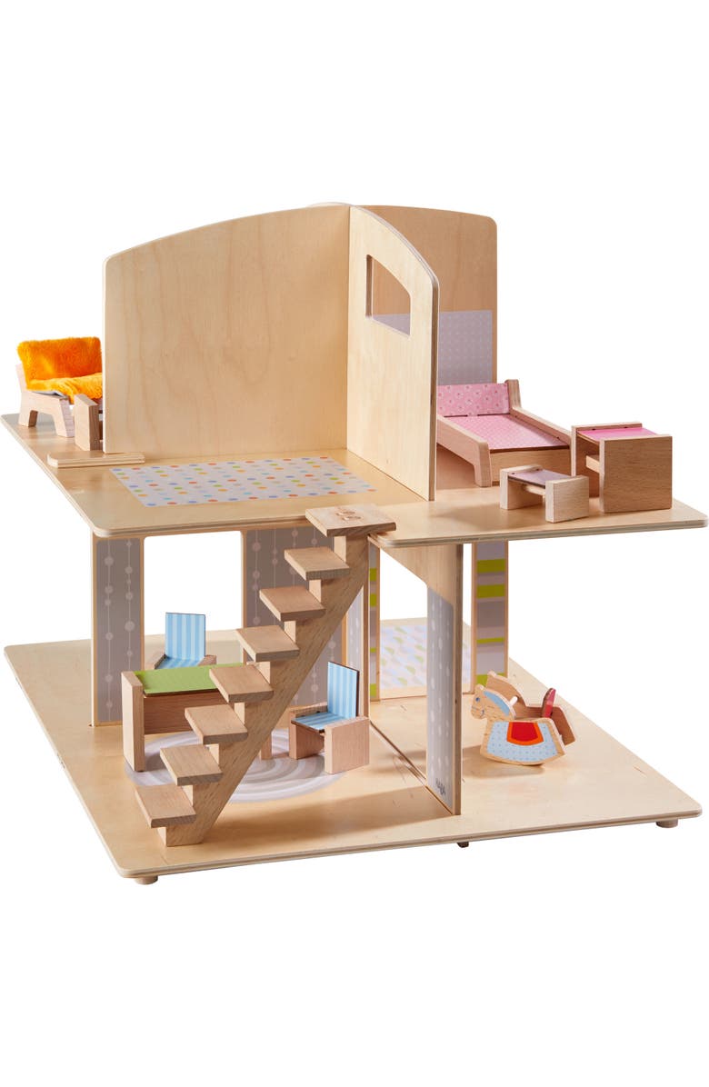 HABA Little Friends Dollhouse Town Villa with 10 Pieces of Furniture, Alternate, color, Multi
