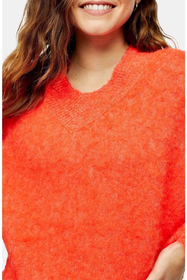 Brushed V-Neck Sweater, Alternate, color, ORANGE