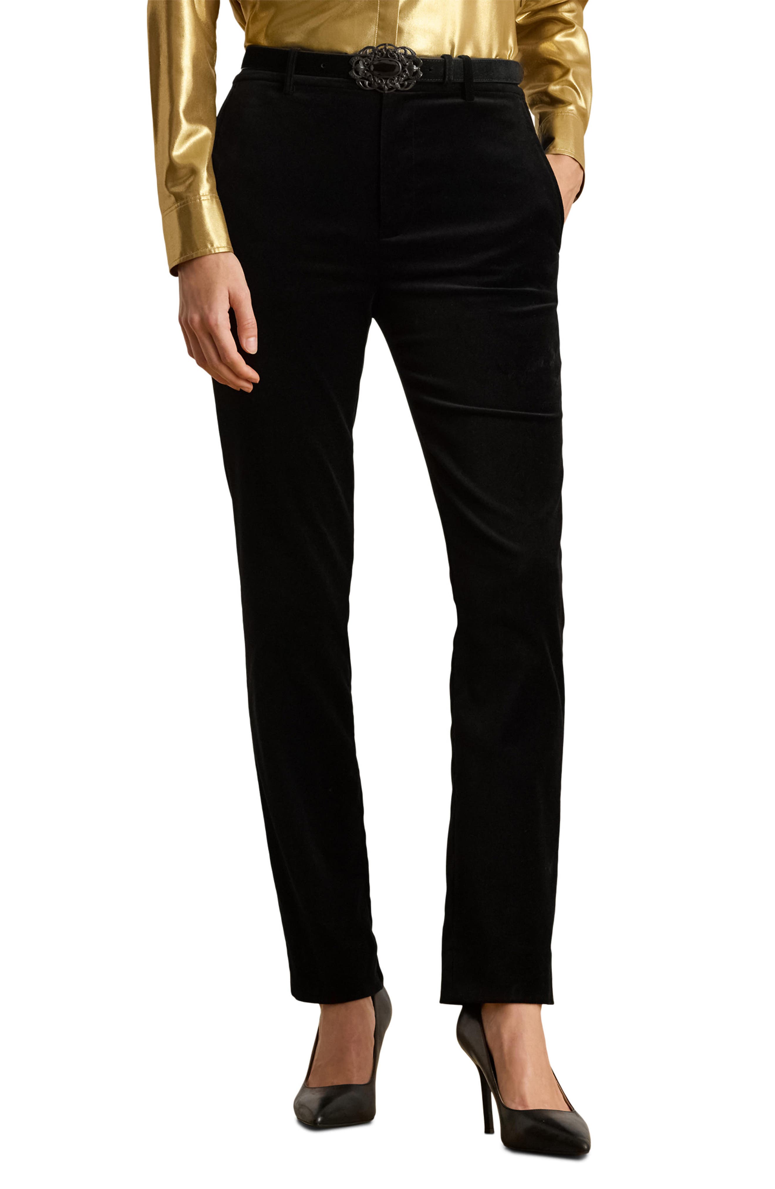 Lauren Ralph Lauren Stretch Velvet Ankle Straight Leg Pants