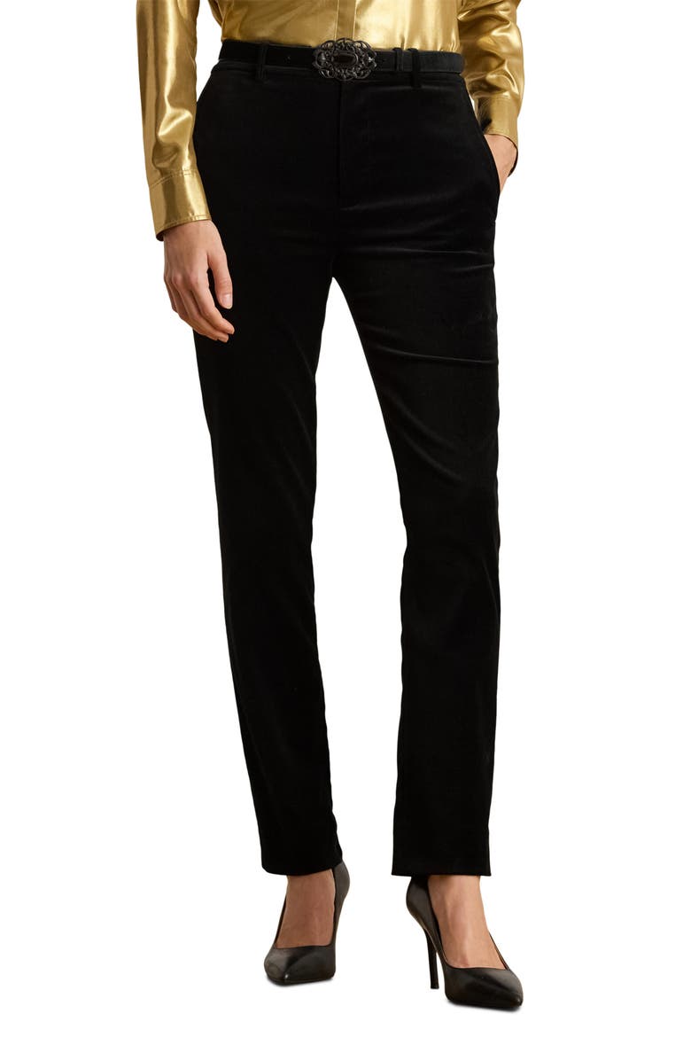Stretch Velvet Ankle Straight Leg Pants, Main, color, BLACK VELVET