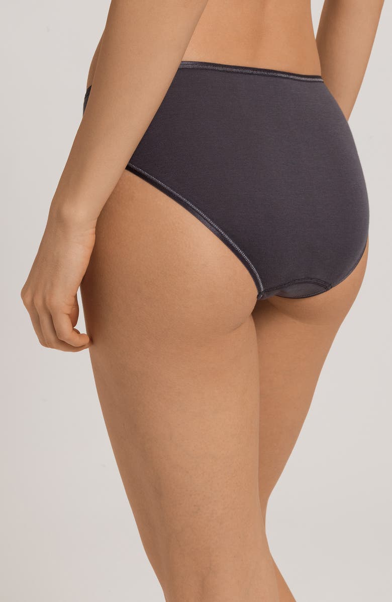 Hanro Seamless Cotton High Cut Briefs, Alternate, color, Black Pearl