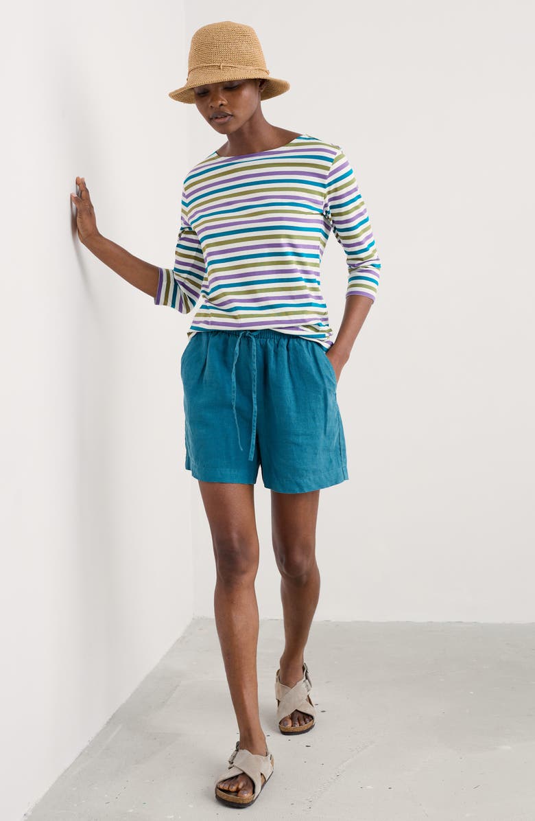 Seasalt Cornwall Sailor Stripe Three Quarter Sleeve Organic Cotton T-Shirt, Alternate, color, Tri Mini Cornish Pansy