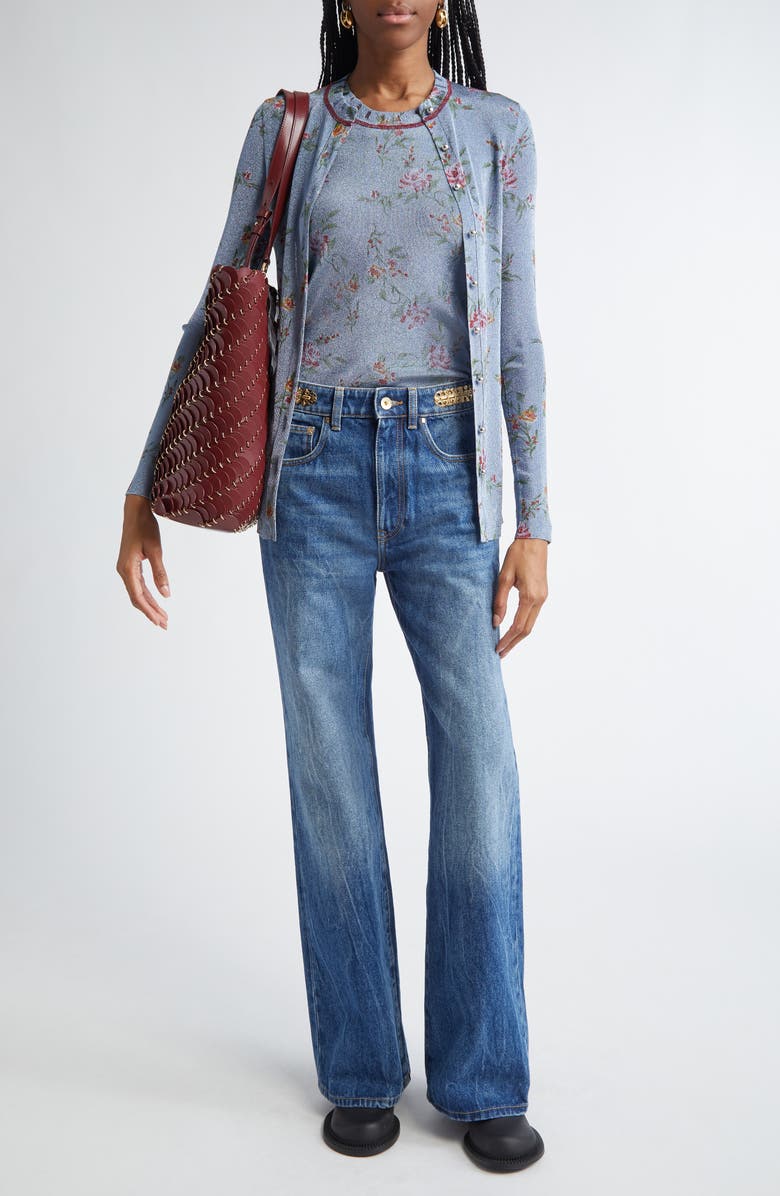 Rabanne Metallic Floral Cardigan, Alternate, color, 